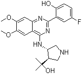 结构式 CAS# 1262849-73-9, CCT 241533; (3R,4S)-4-[[2-(5-氟-2-羟基苯基)-6,7-二甲氧基-4-喹唑啉基]氨基]-alpha,alpha-二甲基-3-吡咯烷甲醇