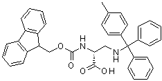 structure of CAS# 1263046-35-0, N-[(9H-Fluoren-9-ylmethoxy)carbonyl]-3-[[(4-methylphenyl)diphenylmethyl]amino]-D-alanine