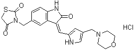 结构式 CAS# 1265965-19-2, 3-[[(3Z)-2,3-二氢-3-[[4-(4-吗啉基甲基)-1H-吡咯-2-基]亚甲基]-2-氧代-1H-吲哚-5-基]甲基]-2,4-噻唑烷二酮盐酸盐