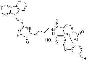 结构式 CAS# 1266666-04-9, N6-[(3',6'-二羟基-3-氧代螺[异苯并呋喃-1(3H),9'-[9H]呫吨]-6-基)羰基]-N2-[芴甲氧羰基]-L-赖氨酸