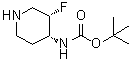 structure of CAS# 1268521-83-0, tert-Butyl (cis)-3-fluoropiperidin-4-ylcarbamate
