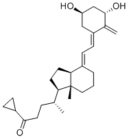 structure of CAS# 126860-84-2, Calcipotriol Impurity 4;(4R)-4-[(1R,3aS,4E,7aR)-4-[(2E)-2-[(3S,5R)-3,5-dihydroxy-2-methylidenecyclohexylidene]ethylidene]-7a-methyl-2,3,3a,5,6,7-hexahydro-1H-inden-1-yl]-1-cyclopropylpentan-1-one