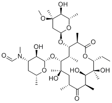 structure of CAS# 127955-44-6, Erythromycin EP Impurity L;N-[(2S,3R,4S,6R)-2-[[(3R,4S,5S,6R,7R,9R,11R,12R,13S,14R)-14-ethyl-7,12,13-trihydroxy-4-[(2R,4R,5S,6S)-5-hydroxy-4-methoxy-4,6-dimethyloxan-2-yl]oxy-3,5,7,9,11,13-hexamethyl-2,10-dioxo-oxacyclotetradec-6-yl]oxy]-3-hydroxy-6-methyloxan-4-yl]-N-methylformamide