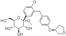 structure of CAS# 1279691-36-9, Methyl 1-C-[4-chloro-3-[[4-[[(3S)-tetrahydro-3-furanyl]oxy]phenyl]methyl]phenyl]-alpha-D-glucopyranoside