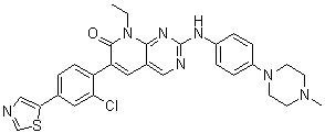 structure of CAS# 1286739-19-2, FRAX 597;6-[2-Chloro-4-(5-thiazolyl)phenyl]-8-ethyl-2-[[4-(4-methyl-1-piperazinyl)phenyl]amino]pyrido[2,3-d]pyrimidin-7(8H)-one