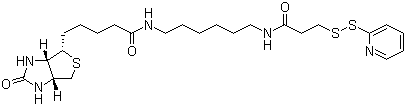 structure of CAS# 129179-83-5, N-[6-(Biotinamido)hexyl]-3'-(2'-pyridyldithio)propionamide;(3aS,4S,6aR)-Hexahydro-2-oxo-N-[6-[[1-oxo-3-(2-pyridinyldithio)propyl]amino]hexyl]-1H-thieno[3,4-d]imidazole-4-pentanamide