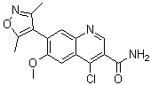 structure of CAS# 1300031-57-5, 4-Chloro-7-(3,5-dimethyl-4-isoxazolyl)-6-methoxy-3-quinolinecarboxamide