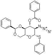 Phenyl 2-azido-2-deoxy-4,6-O-[(R)-phenylmethylene]-1-thio-beta-D-glucopyranoside 3-benzoate molecular structure (CAS 1301693-32-2)