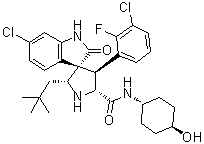 structure of CAS# 1303607-07-9, (2'R,3S,4'S,5'R)-6-Chloro-4'-(3-chloro-2-fluorophenyl)-2'-(2,2-dimethylpropyl)-1,2-dihydro-N-(trans-4-hydroxycyclohexyl)-2-oxospiro[3H-indole-3,3'-pyrrolidine]-5'-carboxamide;MI-773