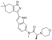 structure of CAS# 1309784-09-5, ITK inhibitor 2;(2S)-N-[2-(6,6-dimethyl-1,4,5,7-tetrahydroindazol-3-yl)-1H-indol-6-yl]-N-methyl-2-morpholin-4-ylpropanamide