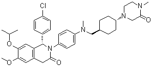 structure of CAS# 1313363-54-0, (1S)-1-(4-Chlorophenyl)-1,4-dihydro-6-methoxy-7-(1-methylethoxy)-2-[4-[methyl[[trans-4-(4-methyl-3-oxo-1-piperazinyl)cyclohexyl]methyl]amino]phenyl]-3(2H)-isoquinolinone;CGM 097; NVP-CGM 097