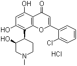 结构式 CAS# 131740-09-5, 夫拉平度盐酸盐; (-)-2-(2-氯苯基)-5,7-二羟基-8-[(3S,4R)-3-羟基-1-甲基-4-哌啶基]-4H-1-苯并吡喃-4-酮盐酸盐