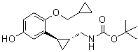structure of CAS# 1322700-01-5, rel-N-[[(1R,2R)-2-[2-(Cyclopropylmethoxy)-5-hydroxyphenyl]cyclopropyl]methyl]carbamic acid 1,1-dimethylethyl ester