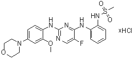 结构式 CAS# 1330003-04-7, N-[2-[[5-氟-2-[[2-甲氧基-4-(4-吗啉基)苯基]氨基]-4-嘧啶基]氨基]苯基]甲烷磺酰胺盐酸盐