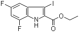 结构式 CAS# 1334499-90-9, 5,7-二氟-3-碘-1H-吲哚-2-羧酸乙酯