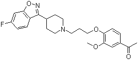 structure of CAS# 133454-47-4, Iloperidone;1-[4-[3-[4-(6-Fluoro-1,2-benzisoxazol-3-yl)-1-piperidinyl]propoxy]-3-methoxyphenyl]ethanone