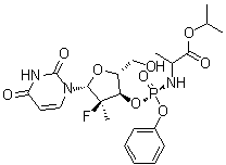 结构式 CAS# 1337482-15-1, N-[[P(S),2'R]-2'-脱氧-2'-氟-2'-甲基-P-苯基-3'-尿苷酰基]-L-丙氨酸异丙酯
