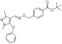 结构式 CAS# 134098-61-6, 唑螨酯; (E)-alpha-(1,3-二甲基-5-苯氧基吡唑-4-亚甲基氨基氧)对甲苯甲酸叔丁酯