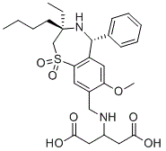 structure of CAS# 1345982-69-5, Linerixibat;3-[[(3R,5R)-3-butyl-3-ethyl-7-methoxy-1,1-dioxo-5-phenyl-4,5-dihydro-2H-1?6,4-benzothiazepin-8-yl]methylamino]pentanedioic acid
