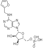structure of CAS# 13484-67-8, N-(2-Furanylmethyl)-5'-adenylic acid;6-Furfuryladenosine 5'-monophosphate; Kinetin 5'-monophosphate; Kinetin riboside-5'-monophosphate; NSC 289900