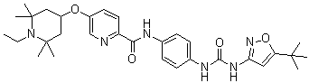 结构式 CAS# 1351522-04-7, N-[4-[[[[5-(叔丁基)-3-异恶唑基]氨基]羰基]氨基]苯基]-5-[(1-乙基-2,2,6,6-四甲基-4-哌啶基)氧基]-2-吡啶甲酰胺
