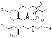 structure of CAS# 1352066-68-2, 2-((3R,5R,6S)-5-(3-Chlorophenyl)-6-(4-chlorophenyl)-1-((S)-1-(isopropylsulfonyl)-3-methylbutan-2-yl)-3-methyl-2-oxopiperidin-3-yl)acetic acid
