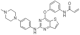 结构式 CAS# 1353550-13-6, N-[3-[[2-[[4-(4-甲基-1-哌嗪基)苯基]氨基]噻吩并[3,2-d]嘧啶-4-基]氧基]苯基]-2-丙烯酰胺