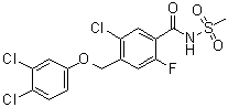 structure of CAS# 1355631-24-1, 5-Chloro-4-[(3,4-dichlorophenoxy)methyl]-2-fluoro-N-(methylsulfonyl)benzamide