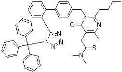 2-丁基-1,6-二氢-N,N,4-三甲基-6-氧代-1-[[2'-[1-(三苯基甲基)-1H-四唑-5-基][1,1'-联苯]-4-基]甲基]-5-嘧啶硫代乙酰胺分子结构 (CAS 1361024-52-3)