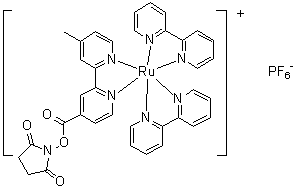 结构式 CAS# 136724-73-7, (OC-6-33)-双(2,2'-联吡啶)[1-[[(4'-甲基[2,2'-联吡啶]-4-基)羰基]氧基]-2,5-吡咯烷二酮]钌六氟磷酸盐