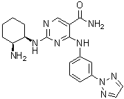 结构式 CAS# 1370261-96-3, 2-[[(1R,2S)-2-氨基环己基]氨基]-4-[[3-(2H-1,2,3-三唑-2-基)苯基]氨基]-5-嘧啶甲酰胺
