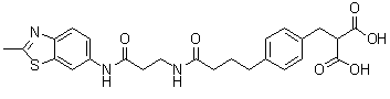 structure of CAS# 1370290-34-8, 2-[[4-[4-[[3-[(2-Methyl-6-benzothiazolyl)amino]-3-oxopropyl]amino]-4-oxobutyl]phenyl]methyl]propanedioic acid
