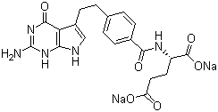 结构式 CAS# 137281-23-3, 培美曲塞二钠盐; N-[4-[2-(2-氨基-4,7-二氢-4-氧代-1H-吡咯并[2,3-d]嘧啶-5-基)乙基]苯甲酰基]-L-谷氨酸二钠盐