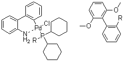 structure of CAS# 1375325-64-6, Chloro(2-dicyclohexylphosphino-2',6'-dimethoxy-1,1'-biphenyl)(2'-amino-1,1'-biphenyl-2-yl)palladium(II)