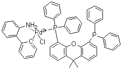 structure of CAS# 1375325-77-1, [2'-(Amino)[1,1'-biphenyl]-2-yl]chloro[[5-(diphenylphosphino)-9,9-dimethyl-9H-xanthen-4-yl]diphenylphosphine]palladium;Chloro[(4,5-bis(diphenylphosphino)-9,9-dimethylxanthene)-2-(2-amino-1,1-biphenyl)]palladium(II)