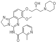 structure of CAS# 1375469-38-7, N-[8-[[(2R)-2-Hydroxy-3-(morpholin-4-yl)propyl]oxy]-7-methoxy-2,3-dihydroimidazo[1,2-c]quinazolin-5-yl]-2-methylpyridine-3-carboxamide