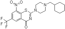 structure of CAS# 1377239-83-2, 2-(4-(Cyclohexylmethyl)piperazin-1-yl)-8-nitro-6-trifluoromethyl-4H-1,3-benzothiazin-4-one