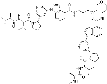 N,N'-[1,2-Ethanediylbis(oxy-3,1-propanediyl)]bis[1-[5-[(2S)-1-(N-methyl-L-alanyl-L-valyl)-2-pyrrolidinyl]-3-pyridinyl]-1H-indole-4-carboxamide molecular structure (CAS 1381992-68-2)