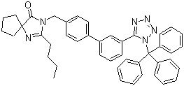 structure of CAS# 138402-10-5, Trityl Irbesartan;2-Butyl-3-[[4-[2-(2-trityl-tetrazol-5-yl)phenyl]phenyl]methyl]-1,3-diazaspiro[4.4]non-1-en-4-one
