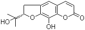 structure of CAS# 13895-92-6, Rutaretin;(-)-Racemol; (S)-2,3-Dihydro-9-hydroxy-2-(1-hydroxy-1-methylethyl)-7H-furo[3,2-g][1]benzopyran-7-one