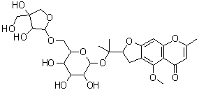 (S)-2-[1-[(6-O-D-Apio-beta-D-furanosyl-beta-D-glucopyranosyl)oxy]-1-methylethyl]-2,3-dihydro-4-methoxy-7-methyl-5H-furo[3,2-g][1]benzopyran-5-one molecular structure (CAS 139446-82-5)