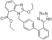 structure of CAS# 139481-58-6, Candesartan ethyl ester;2-Ethoxy-1-[[2'-(2H-tetrazol-5-yl)[1,1'-biphenyl]-4-yl]methyl]-1H-benzimidazole-7-carboxylic acid ethyl ester