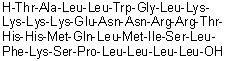 L-Threonyl-L-alanyl-L-leucyl-L-leucyl-L-tryptophylglycyl-L-leucyl-L-lysyl-L-lysyl-L-lysyl-L-lysyl-L-alpha-glutamyl-L-asparaginyl-L-asparaginyl-L-arginyl-L-arginyl-L-threonyl-L-histidyl-L-histidyl-L-methionyl-L-glutaminyl-L-leucyl-L-methionyl-L-isoleucyl-L-seryl-L-leucyl-L-phenylalanyl-L-lysyl-L-seryl-L-prolyl-L-leucyl-L-leucyl-L-leucyl-L-leucine molecular structure (CAS 139872-85-8)