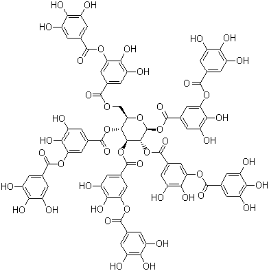 structure of CAS# 1401-55-4, Tannic acid;Gallotannic acid; Gallotannin; Galloylglucose; Glycerite; Quebracho; Tannins