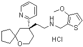 结构式 CAS# 1401031-39-7, (9R)-N-[(3-甲氧基-2-噻吩基)甲基]-9-(2-吡啶基)-6-氧杂螺[4.5]癸烷-9-乙胺盐酸盐