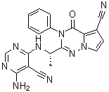structure of CAS# 1403947-26-1, 2-[(1S)-1-[(6-Amino-5-cyano-4-pyrimidinyl)amino]ethyl]-3,4-dihydro-4-oxo-3-phenylpyrrolo[2,1-f][1,2,4]triazine-5-carbonitrile;LAS 191954