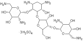 structure of CAS# 1405-10-3, Neomycin sulfate;Mycifradin sulfate; O-2,6-diamino-2,6-dideoxy-.beta.-L-idopyranosyl-(1.->3)-O-.beta.-D-ribofuranosyl-(1->5)]-O-[2,6-diamino-2,6-dideoxy-.alpha.-D-glucopyranosyl-(1->4)]-2-deoxy sulfate
