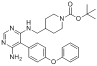structure of CAS# 1415824-87-1, Tert-butyl 4-(((6-amino-5-(4-phenoxyphenyl)pyrimidin-4-yl)amino)methyl)piperidine-1-carboxylate