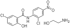 结构式 CAS# 1420-04-8, 氯硝柳胺乙醇胺盐; N-(2-氯-4-硝基苯基)-2-羟基-5-氯苯甲酰胺乙醇胺盐