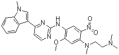 structure of CAS# 1421372-67-9, N1-[2-(Dimethylamino)ethyl]-5-methoxy-N1-methyl-N4-[4-(1-methyl-1H-indol-3-yl)-2-pyrimidinyl]-2-nitro-1,4-benzenediamine